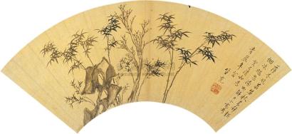 笪重光 癸巳（1653年）作 竹石双清 扇片