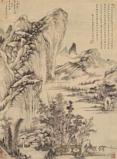 王时敏 丁酉（1657年）作 仿黄公望山水 立轴 109×80cm