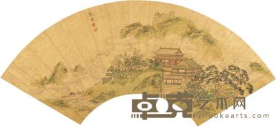 郑重 仙山楼宇 扇片 17.5×51.5cm