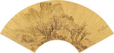 张宏 丁巳（1617年）作 秋山红树 扇片