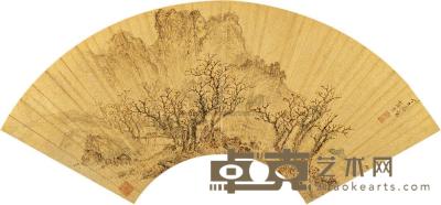 张宏 丁巳（1617年）作 秋山红树 扇片 17×48cm