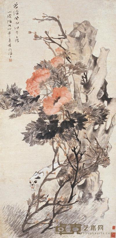 任伯年 癸巳（1893年）作 耄耋富贵 立轴 133×66cm
