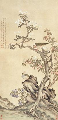 邹一桂 己酉（1729年）作 玉兰鸣禽 立轴