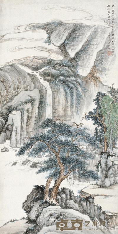 吴湖帆  乙亥（1935年）作 苍松飞瀑 镜片 129×65.5cm