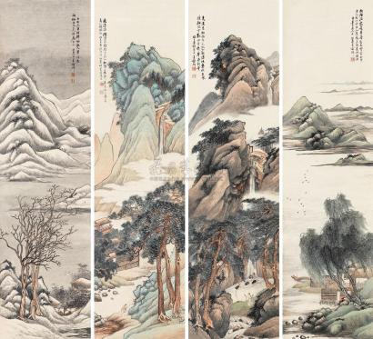 吴榖祥 1882年作 四季山水 （四件) 屏轴