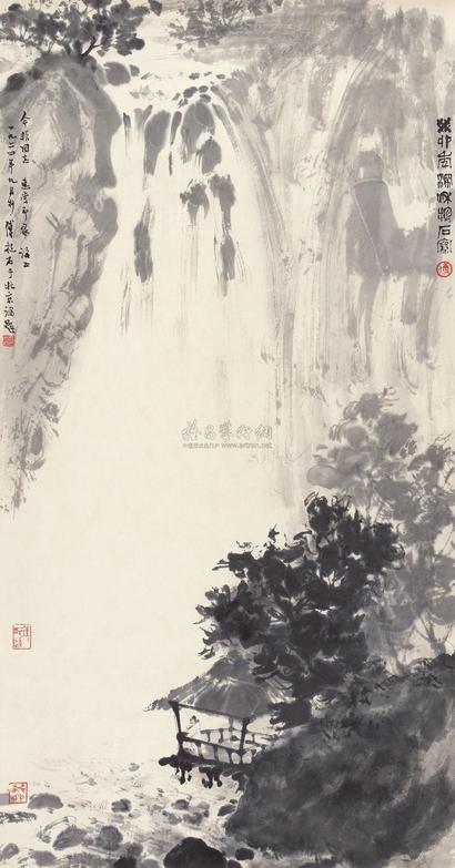 傅抱石 1963年作 听瀑图 立轴