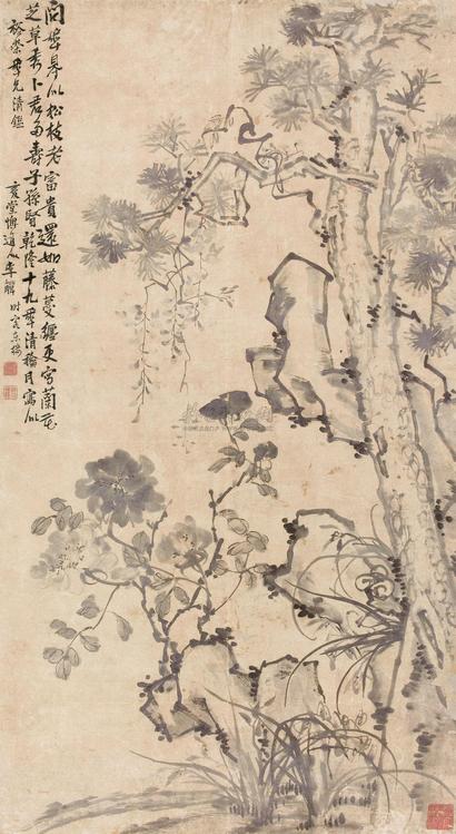 李鱓 1754年作 富贵多寿 镜心