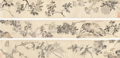 陈栝 1553年作 水墨花卉卷 手卷