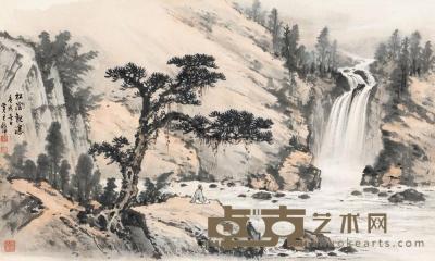 黄君璧 1970年作 松阴观瀑 镜片 54×89cm