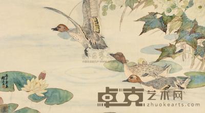 刘奎龄 1936年作 莲塘飞雁 镜片 37×66.5cm