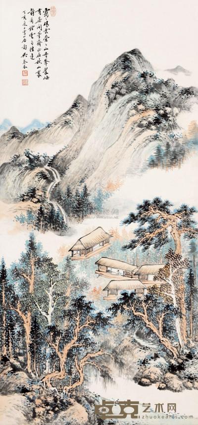 吴琴木 1947年作 晴云山居 镜片 102.5×48cm