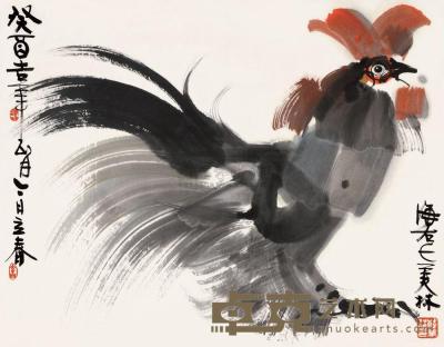 韩美林 1993年作 雄鸡图 镜片 68.5×87.5cm