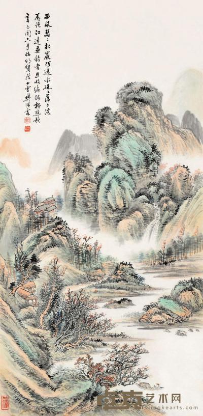 樊浩霖 1941年作 秋山听樵 镜片 107.5×53cm