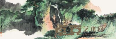 谢稚柳 己未（1979）年作 青山飞瀑 镜片 33.5×99cm