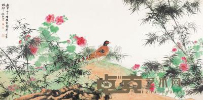 谢稚柳 陈佩秋 庚申（1980）年作 林邱秋色 镜片 122.5×247cm