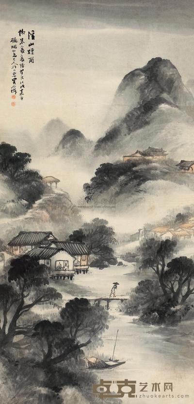 吴石僊 1898年作 溪山烟雨 立轴 133.5×65.5cm