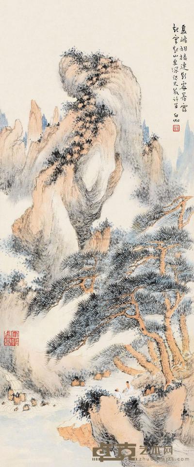 申石伽 松山云起 镜片 65.5×27.5cm