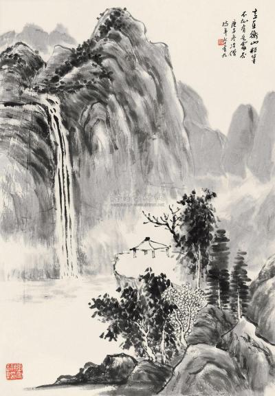 张宗祥 1960年作 野亭飞瀑 屏轴