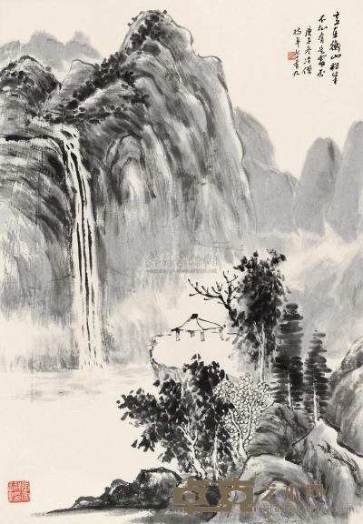 张宗祥 1960年作 野亭飞瀑 屏轴 67×47cm
