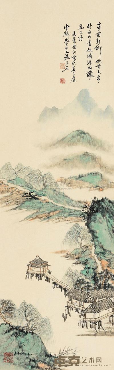 朱其石 江南烟雨 立轴 106.5×33.5cm