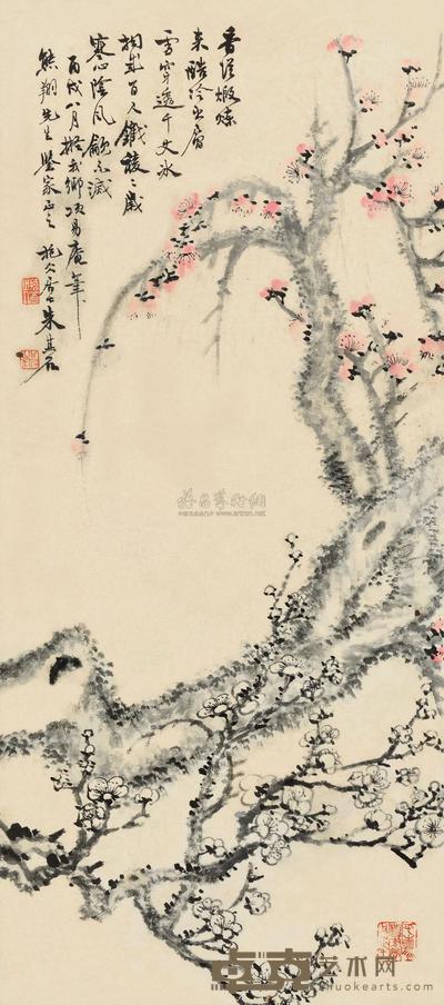 朱其石 1946年作 铁骨寒梅 镜框 61.5×27.5cm