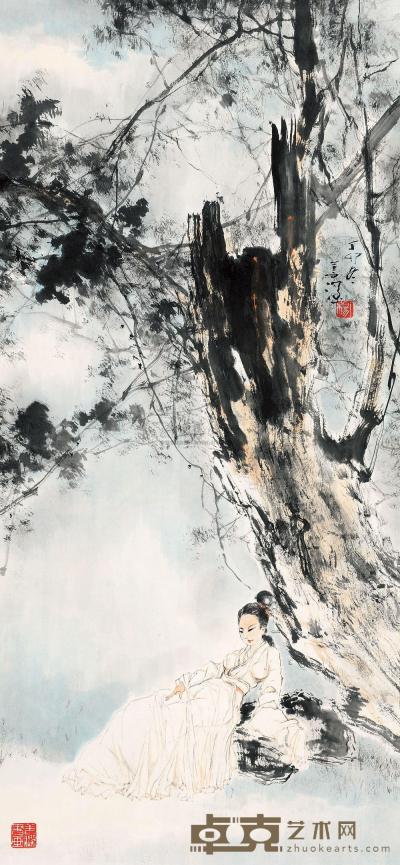 杨善深 1987年作 树下忧思 镜片 97×45cm