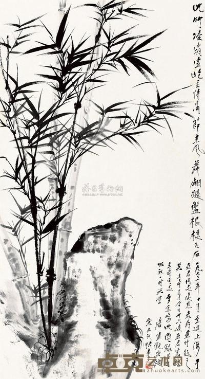 唐云 1973年作 劲节凌霄 镜片 88.5×48cm