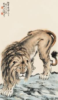 徐悲鸿 1931年作 雄狮图 镜片