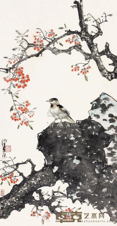 陈佩秋 红果小鸟 立轴 91×47cm