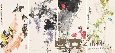 颜梅华 花香鸟语 (四幅) 镜片 109×58.5cm×4