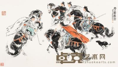 韩伍 2002年作 唐人击鞠 镜片 50×88.5cm