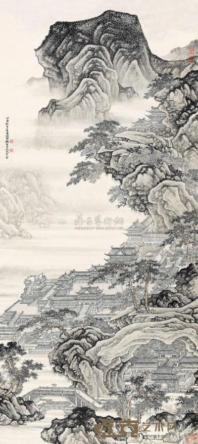 汤哲明 2007年作 九成宫图 镜片 119.5×53.5cm