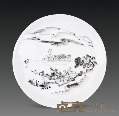 陆俨少 泛舟图 直径25cm
