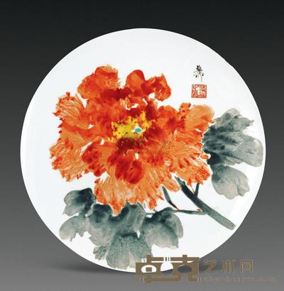 谢稚柳 牡丹图 直径24cm