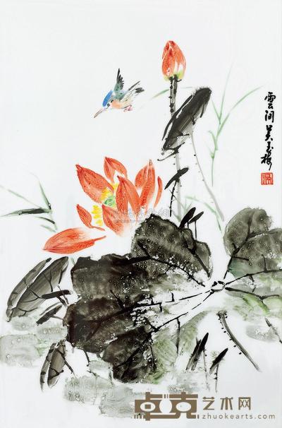 吴玉梅 荷花翠鸟 68×46cm