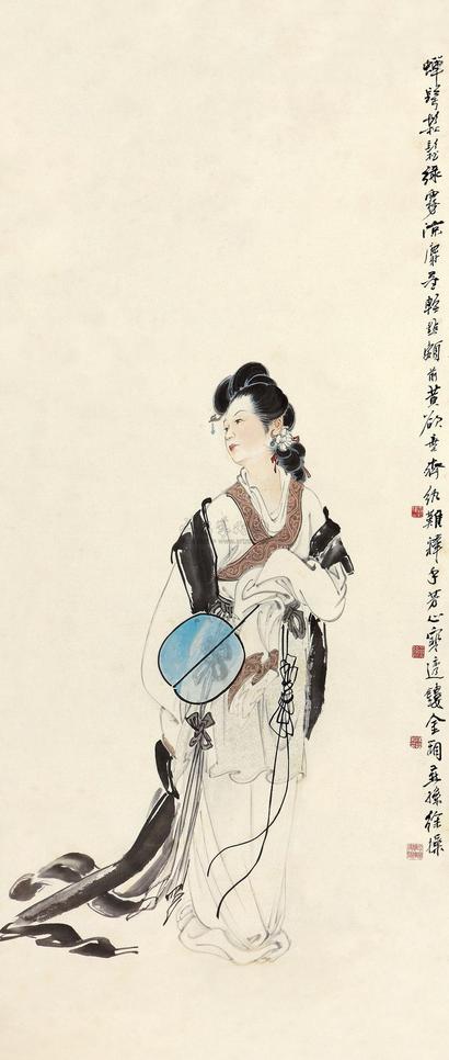 徐燕孙 执扇仕女 立轴