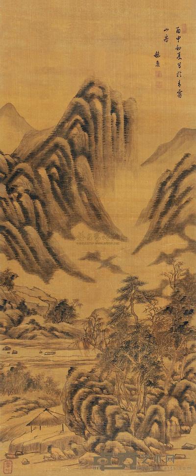赫奕 烟树茅亭 立轴 115.5×47cm