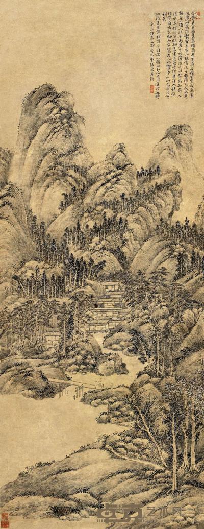 张庚 辛未（1751）年作 岩居客话 立轴 138.5×54cm