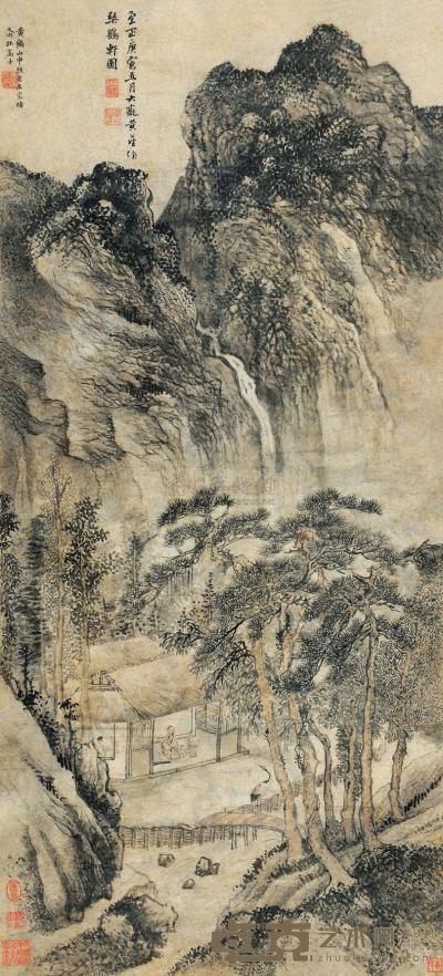 黄公望 王蒙 庚寅（1350）年作 琴鹤轩图 立轴 104×47cm