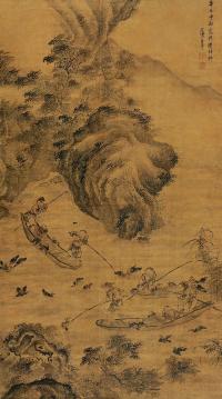 吕学 辛巳（1761）年作 江村捕鱼 立轴