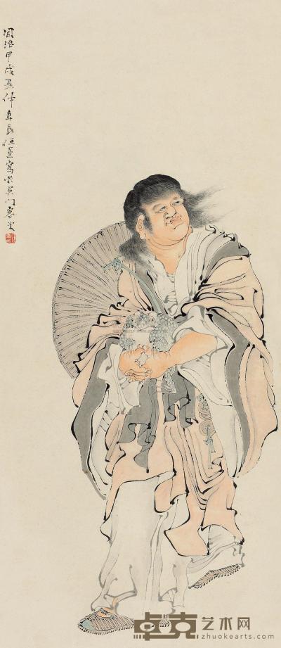 任薰 甲戌（1874）年作 刘海戏金蟾 立轴 97×42cm