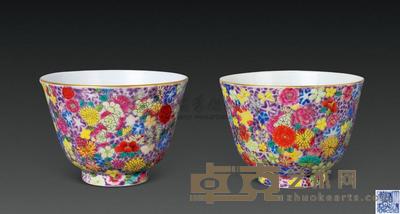 清道光 万花小杯 （一对） 高7cm