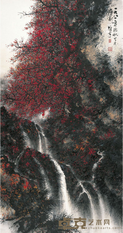 秋林飞瀑图 179×96.5cm