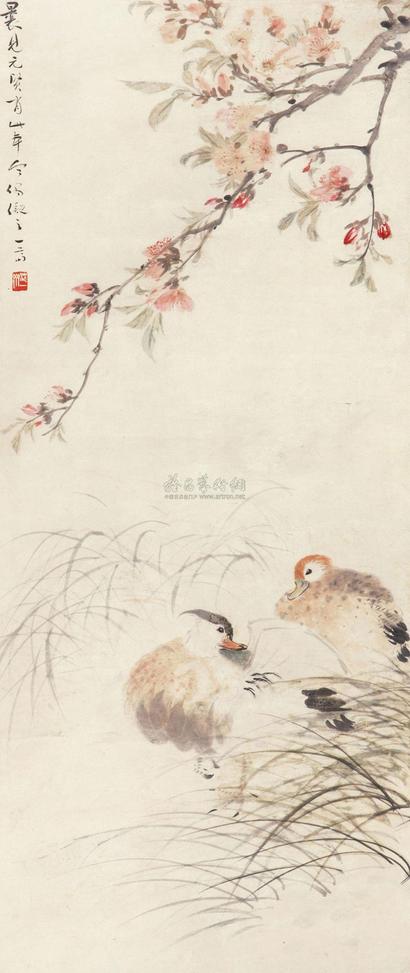 沈一斋 桃花鸳 立轴
