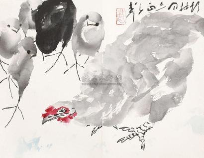 王子武 鸡 册页