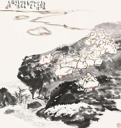 孙其峰 1989年作 湖边小景 立轴