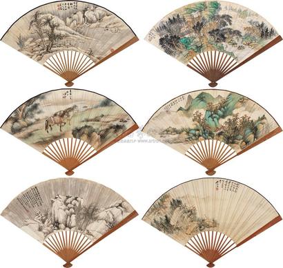 王同愈 溥佐 林纾 吴琴木 萧谦中 庚辰（1940年）作；丙戌（1946年）作 山水书法 骏马书法 山水书法 山水书法 山水书法 山水书法 成扇