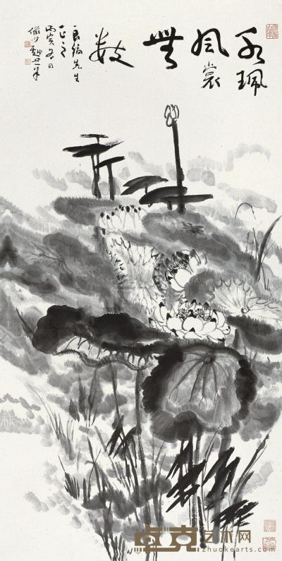 陆俨少 丙寅（1986年）作 水佩风裳无数 镜框 138×69cm