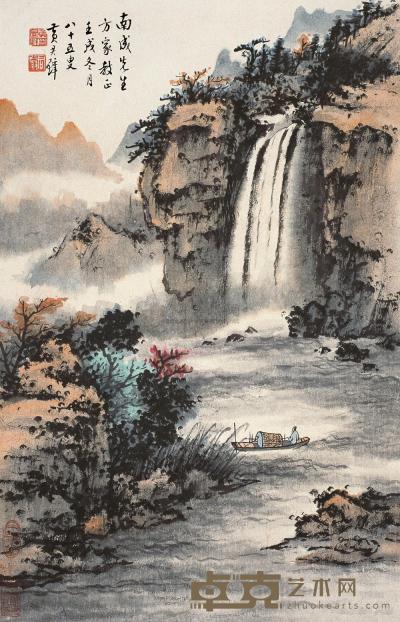 黄君璧 壬戌(1982年)作 溪山观瀑图 镜片 57.5×37cm