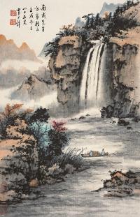 黄君璧 壬戌(1982年)作 溪山观瀑图 镜片